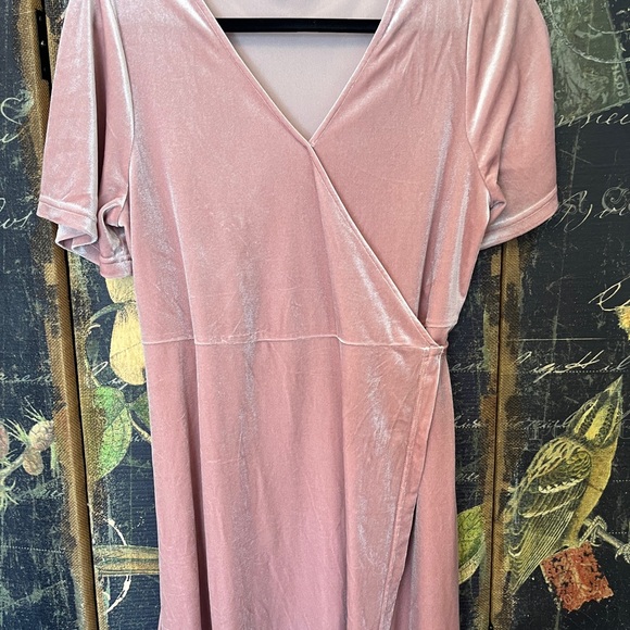 WRAP DRESS Blush Pale Pink, Velour Velvet Pink Thread Sz M-L - Picture 5 of 7